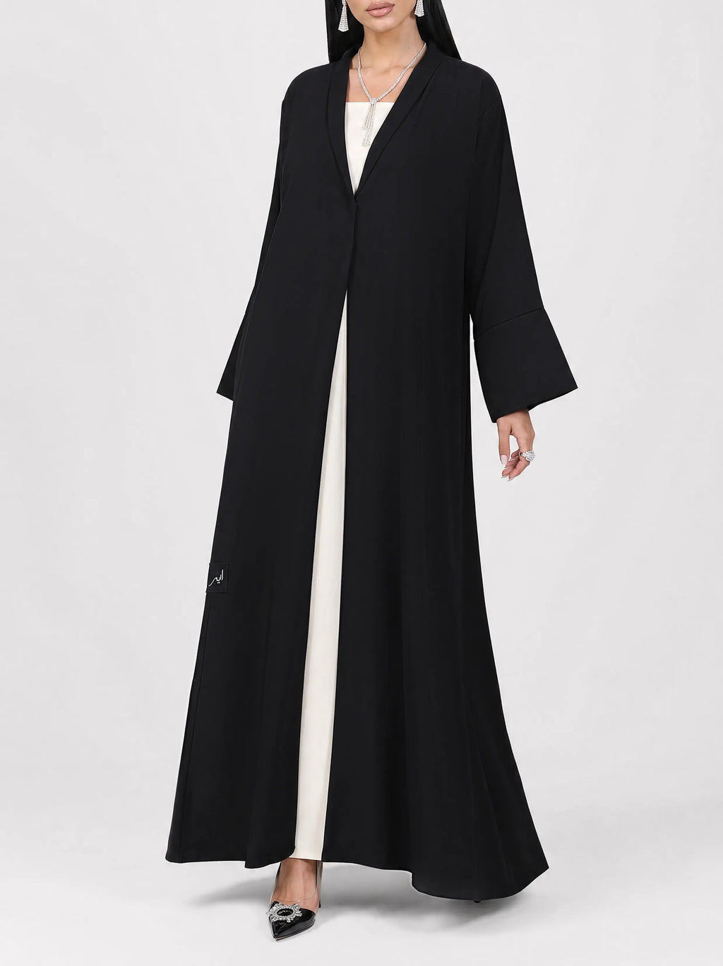 Black Pleated Open Abaya