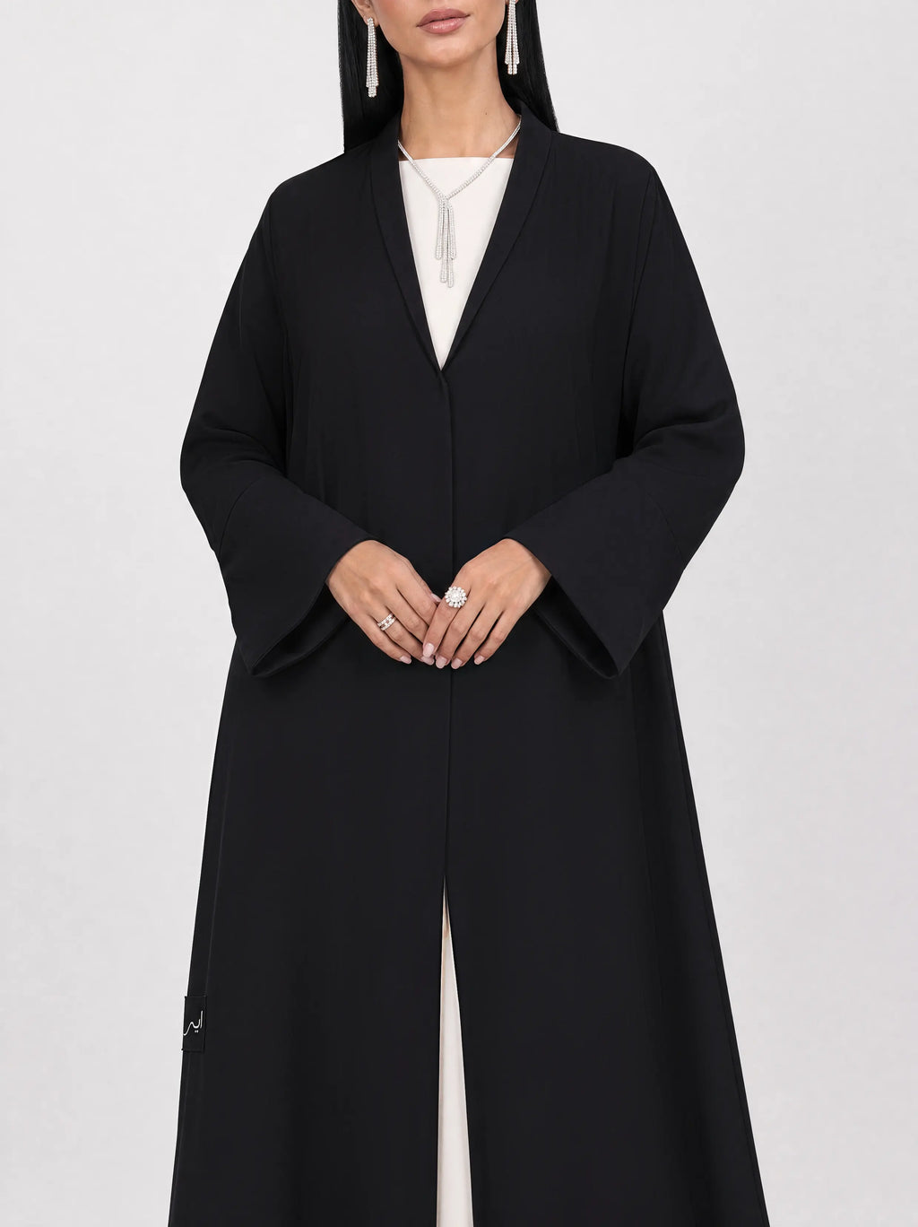 Black Pleated Open Abaya