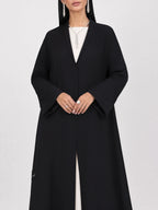 Black Pleated Open Abaya