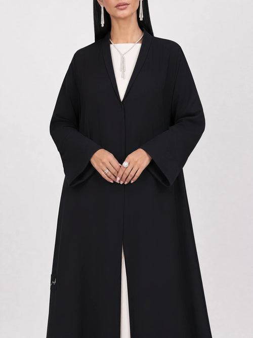 Black Pleated Open Abaya