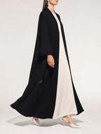 Black Pleated Open Abaya