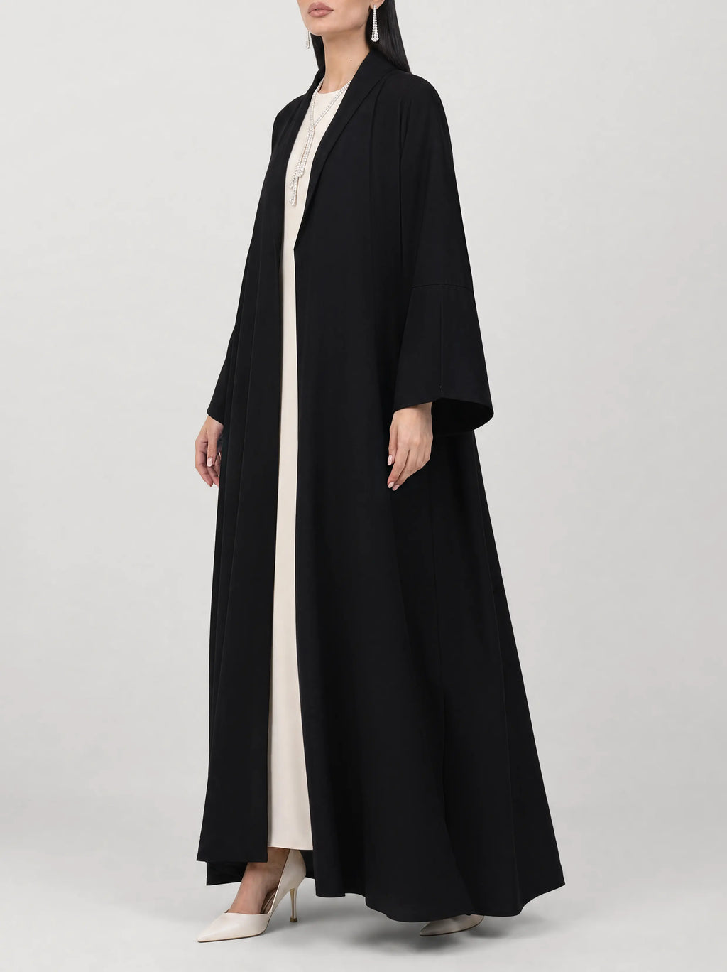 Black Pleated Open Abaya