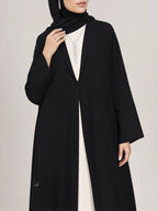 Black Pleated Open Abaya