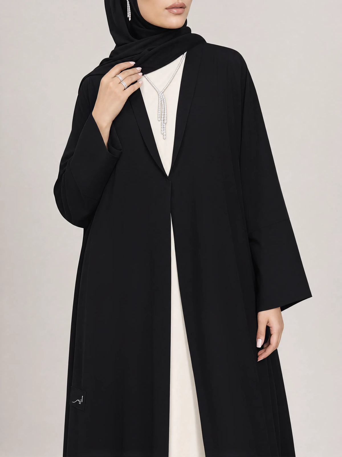 Black Pleated Open Abaya