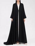 Black Pleated Open Abaya