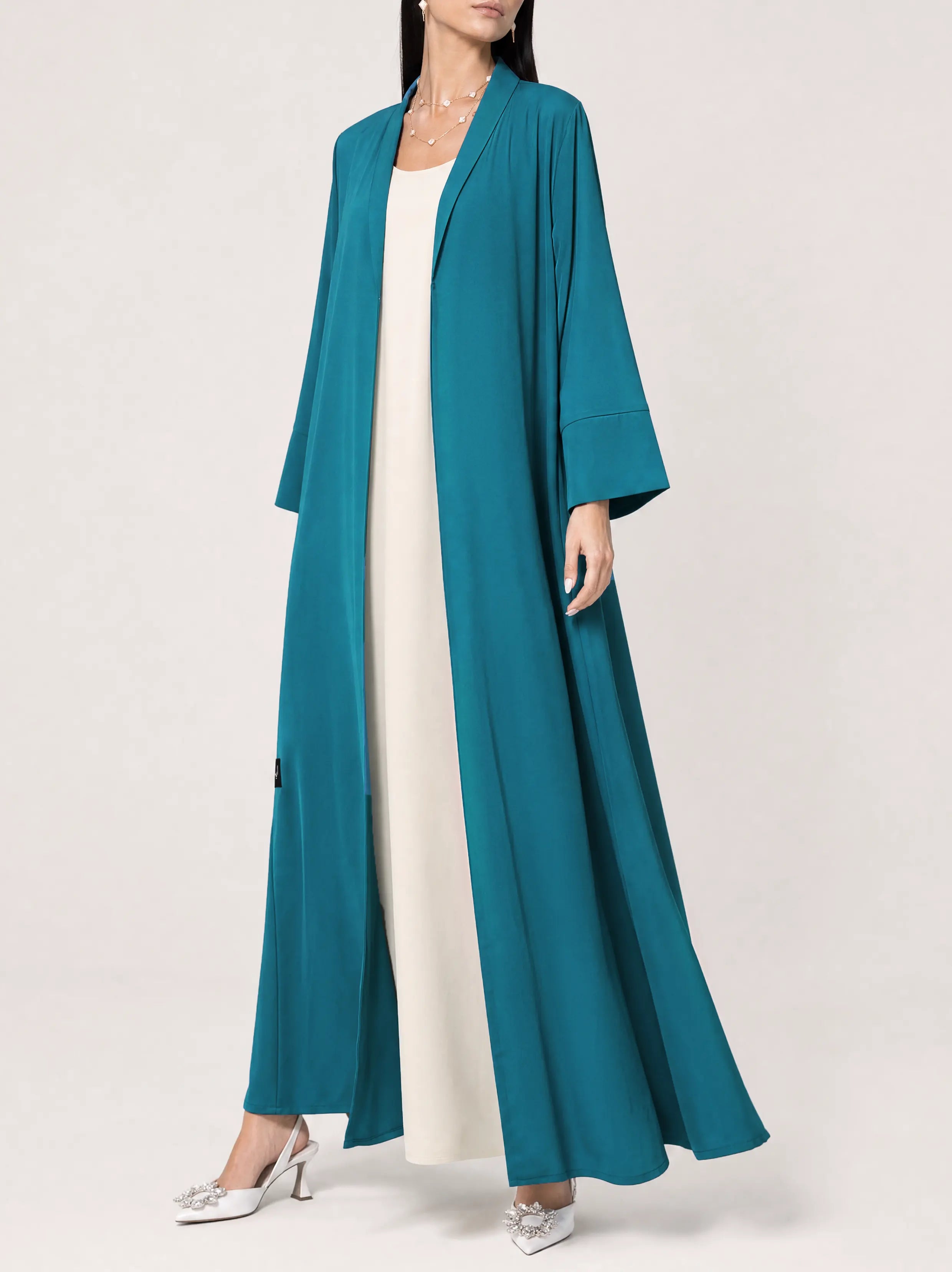 Teal Flow Open Abaya