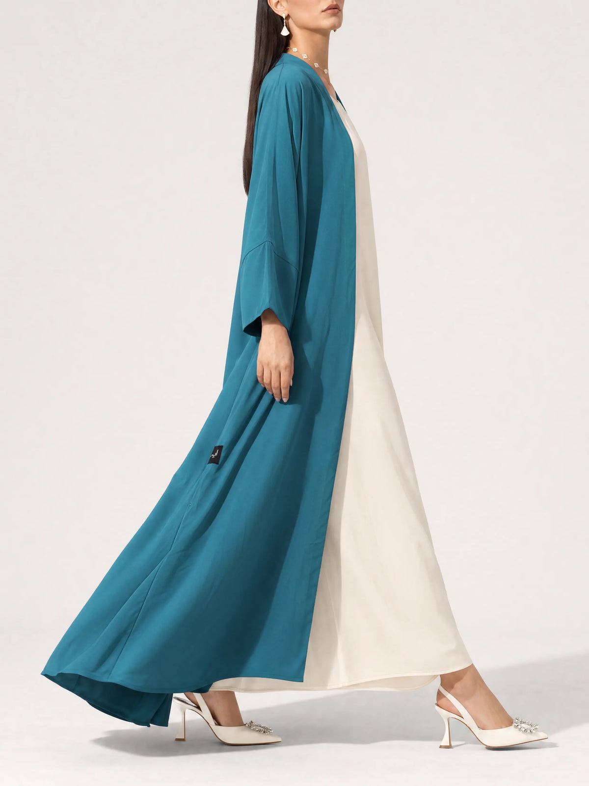 Teal Flow Open Abaya