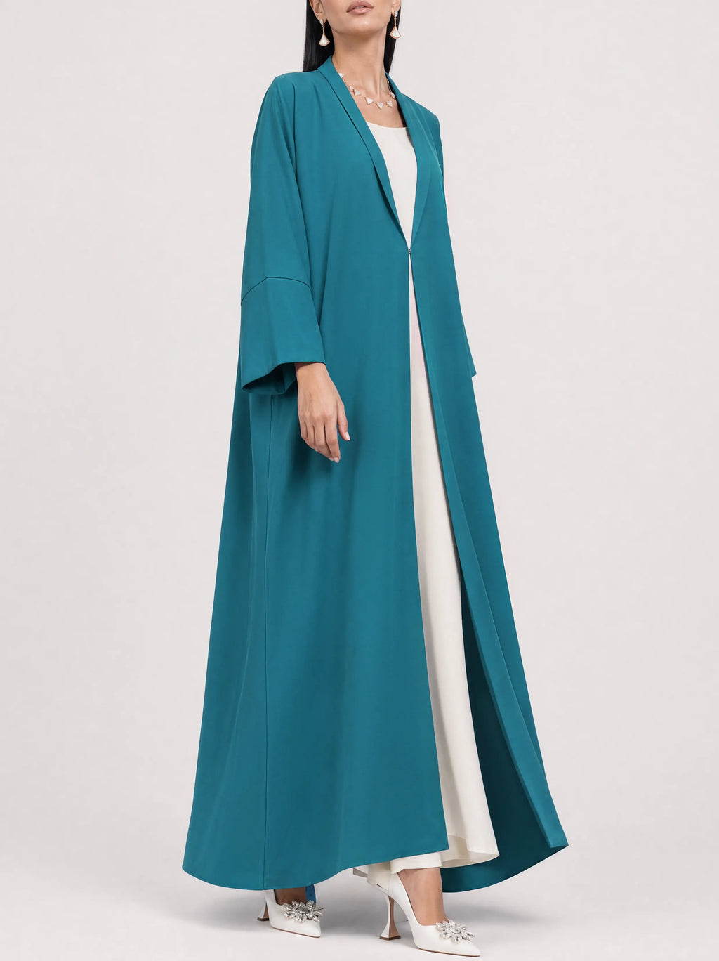 Teal Flow Open Abaya
