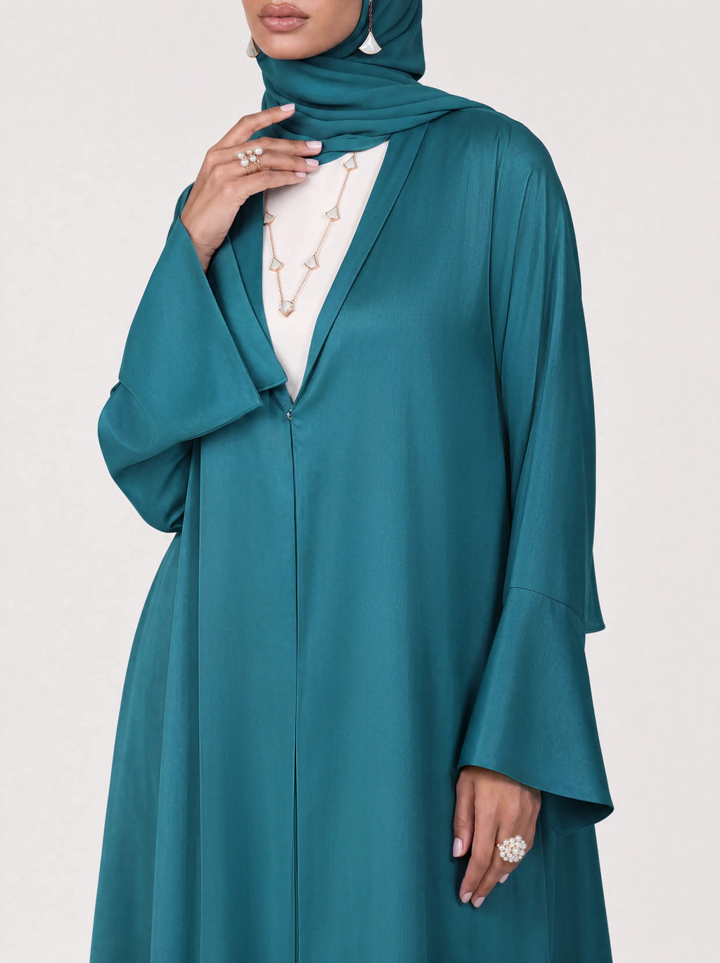 Teal Flow Open Abaya