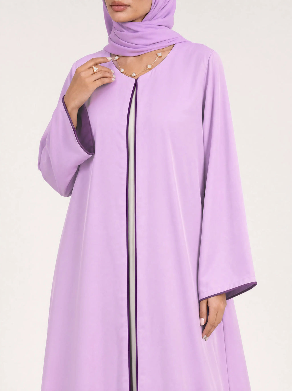Lilac Contrast Open Abaya