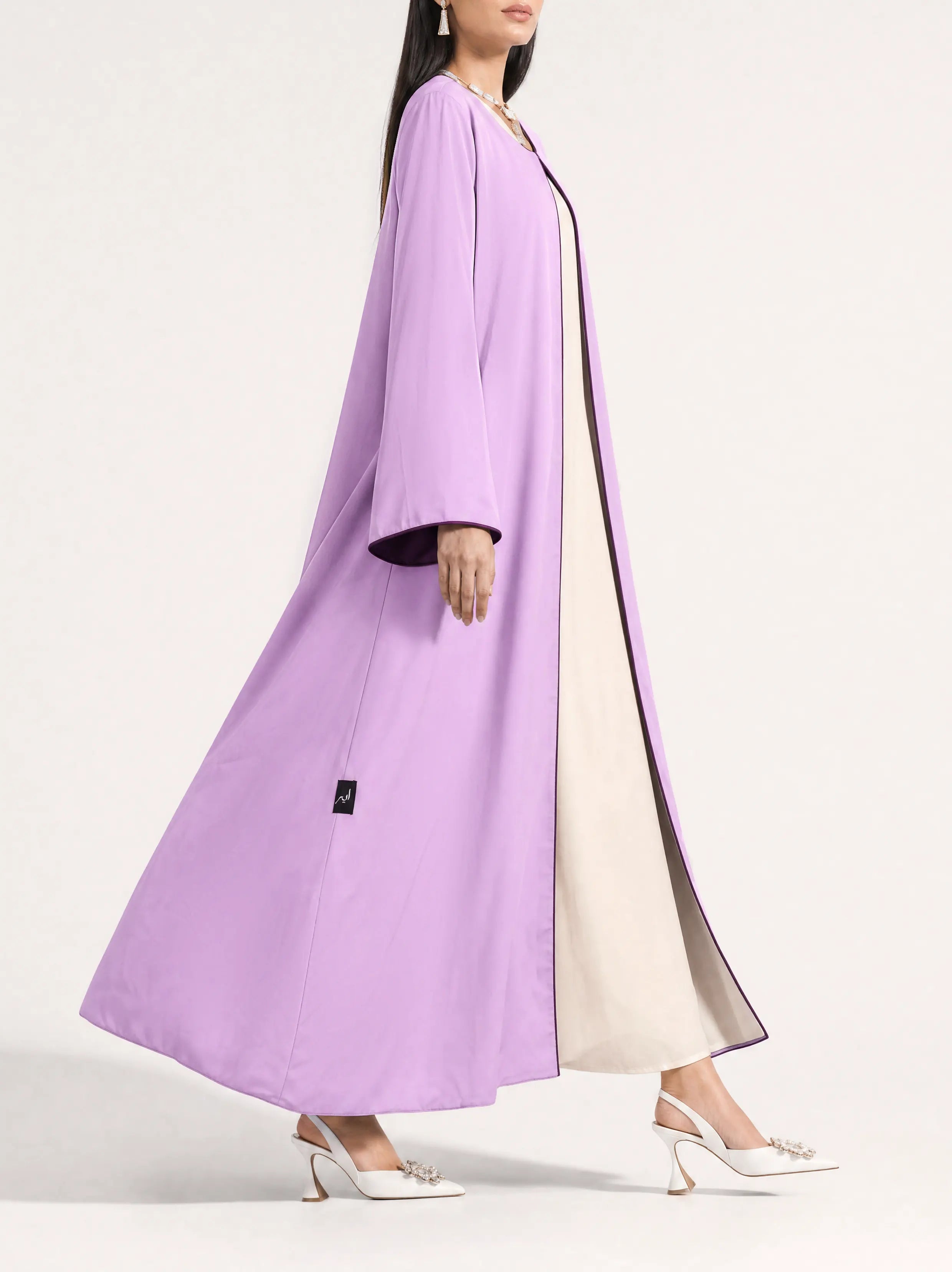 Lilac Contrast Open Abaya