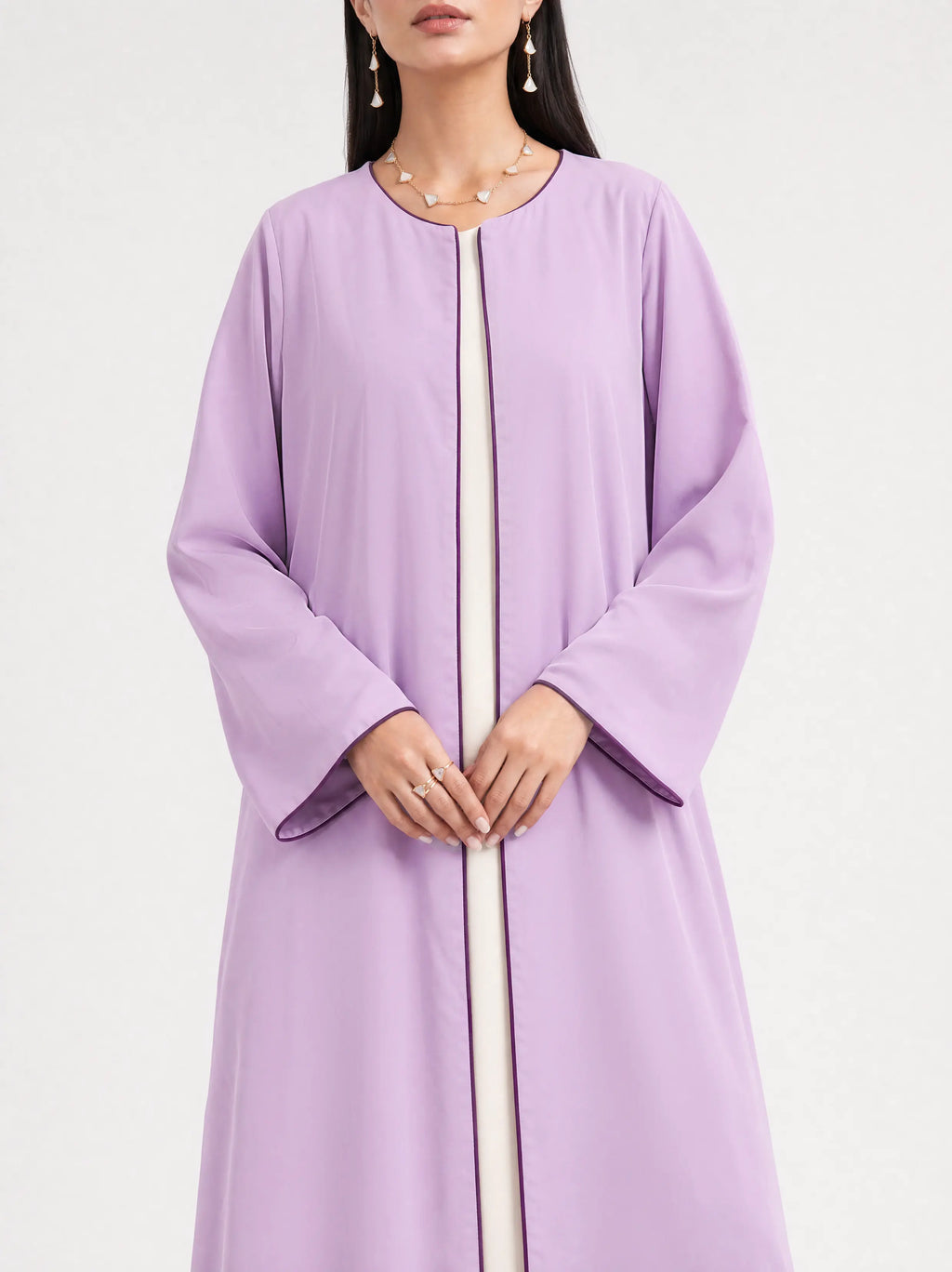 Lilac Contrast Open Abaya