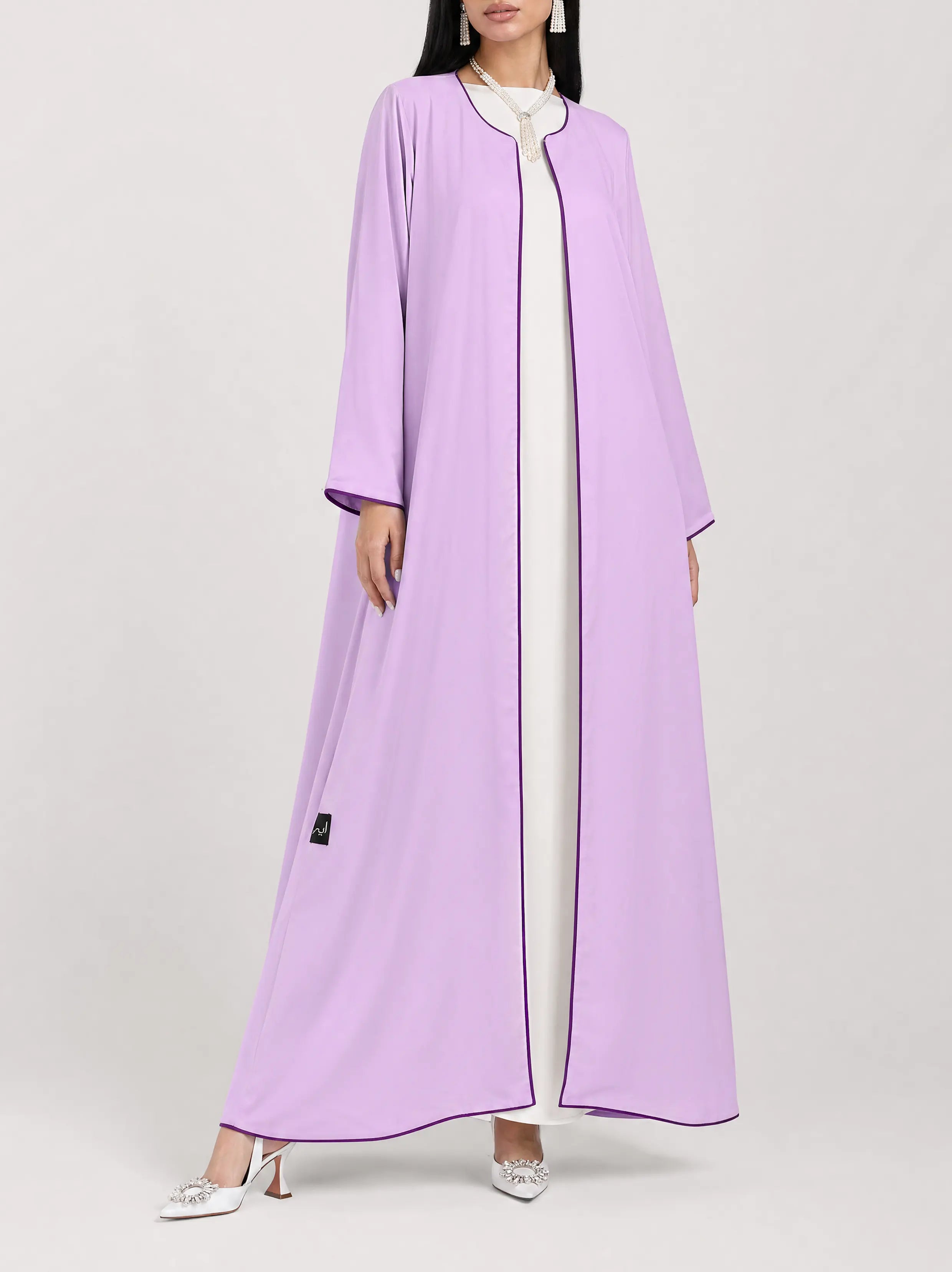 Lilac Contrast Open Abaya