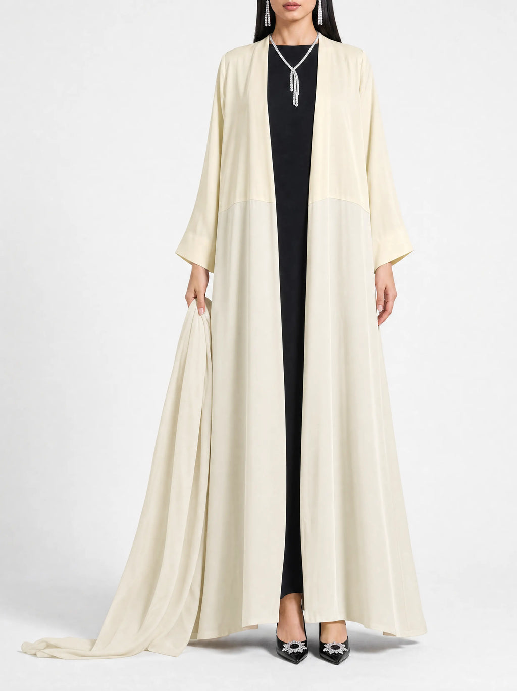 Ivory Drape Open Abaya