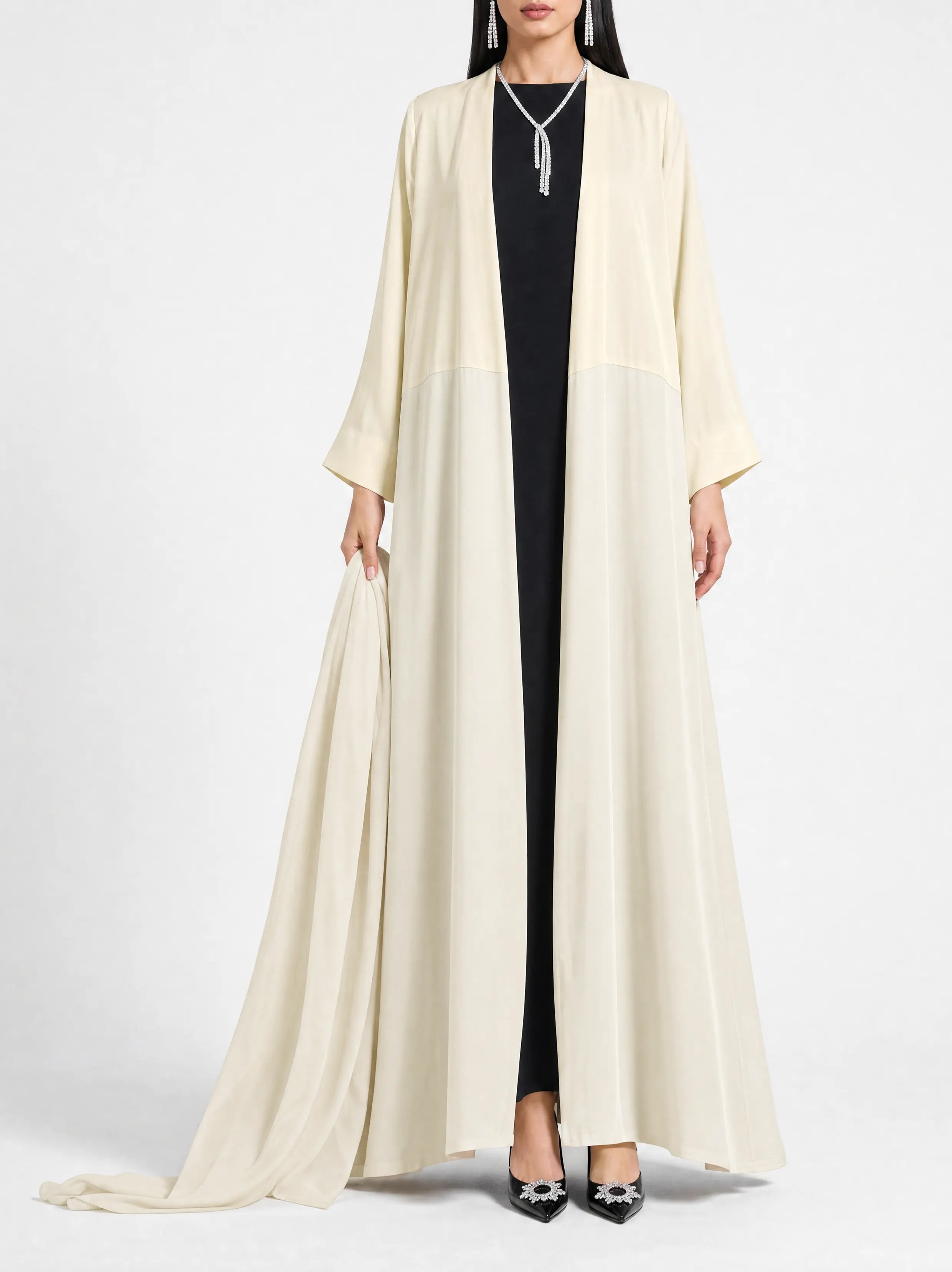 Ivory Drape Open Abaya
