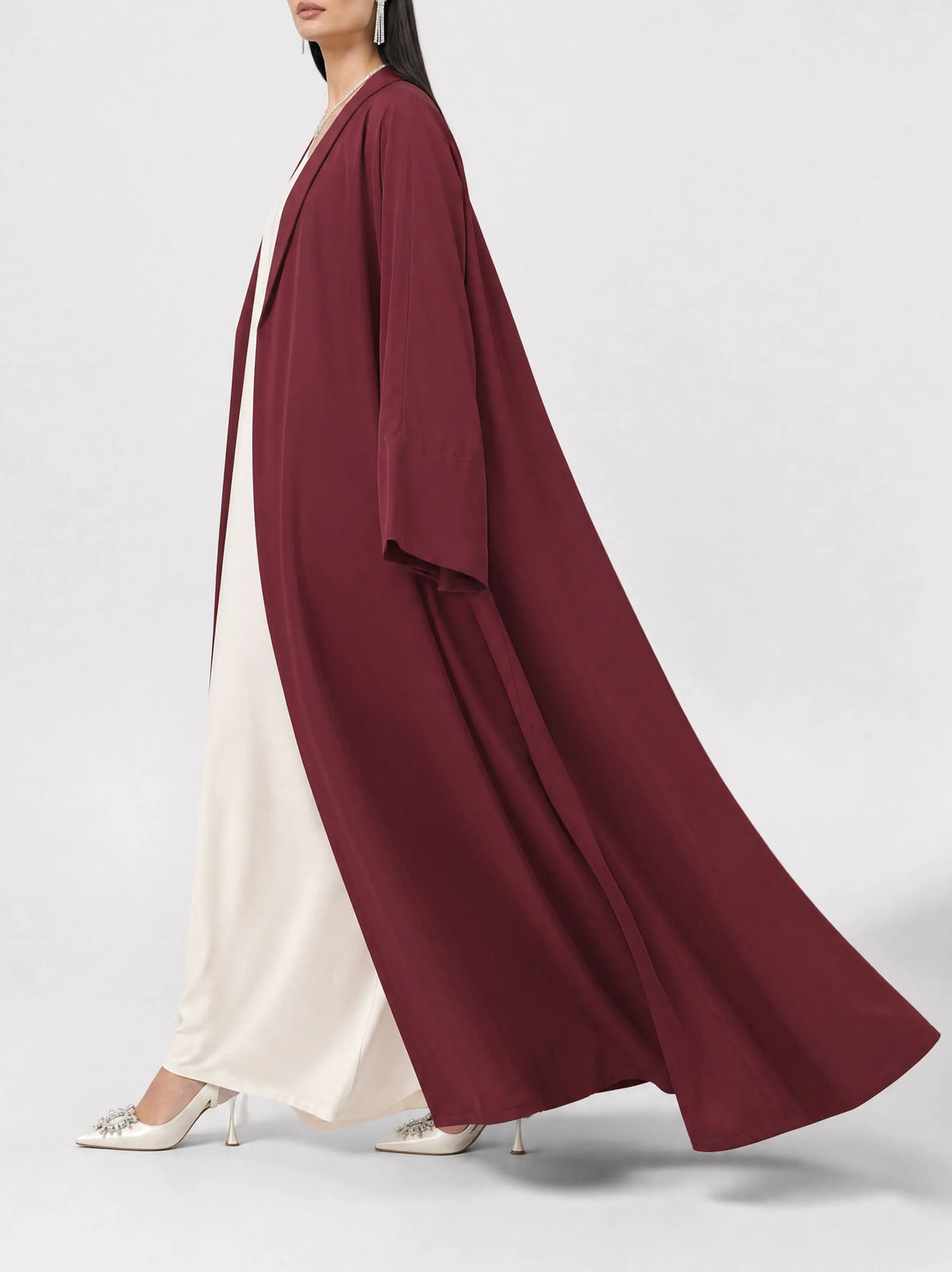 Burgundy Flow Open Abaya
