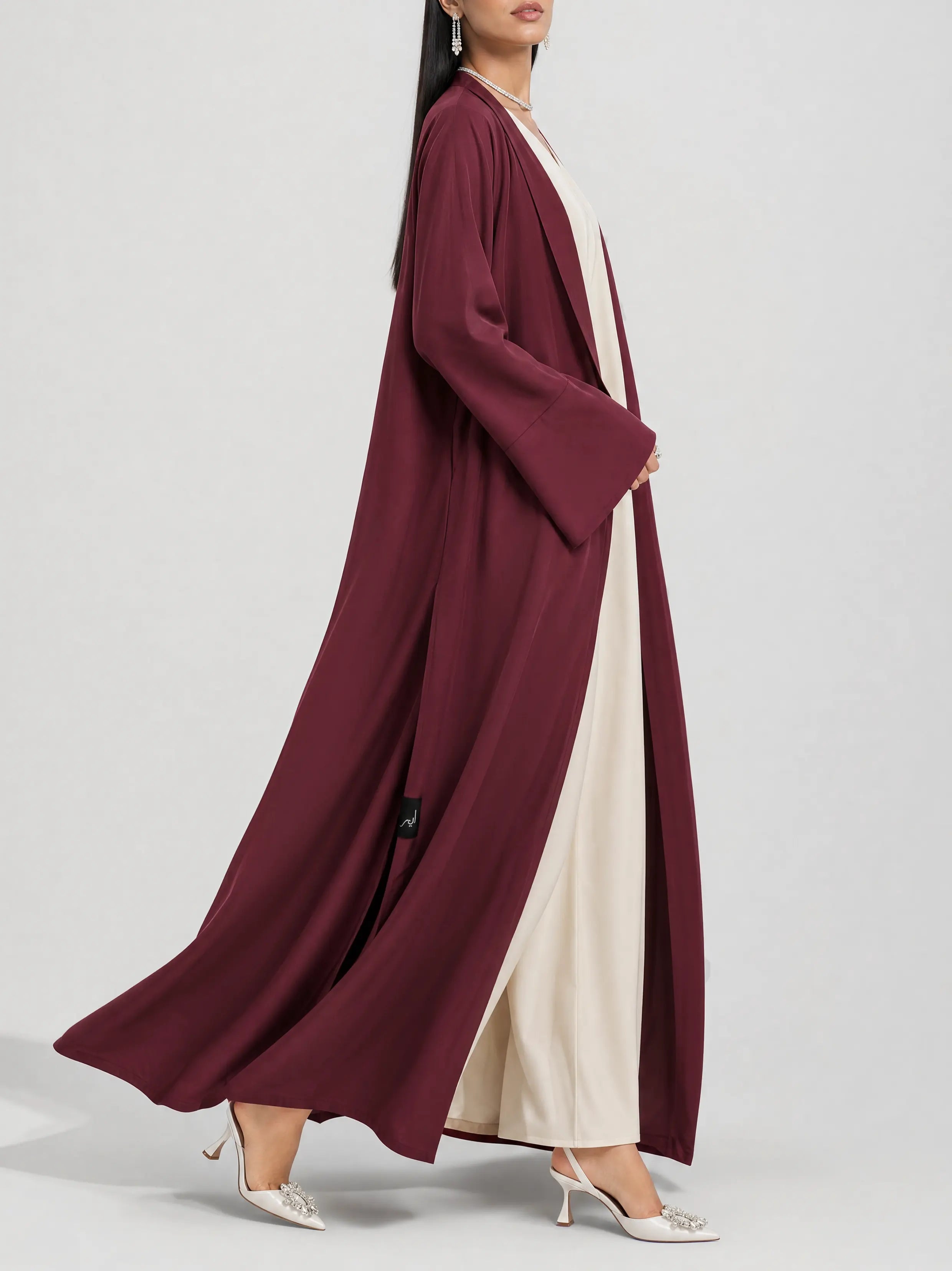 Burgundy Flow Open Abaya