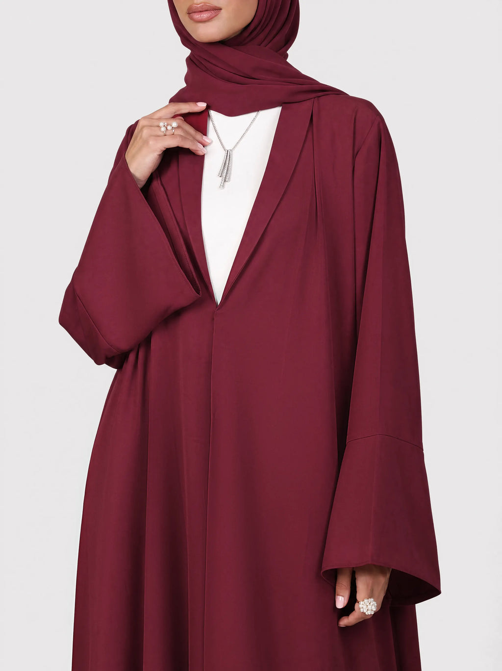 Burgundy Flow Open Abaya